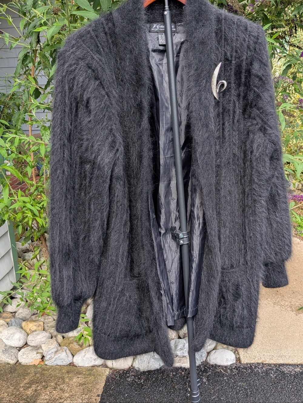 Vintage Vanesha Black Angora Fuzzy Sweater Coat / Coatigan